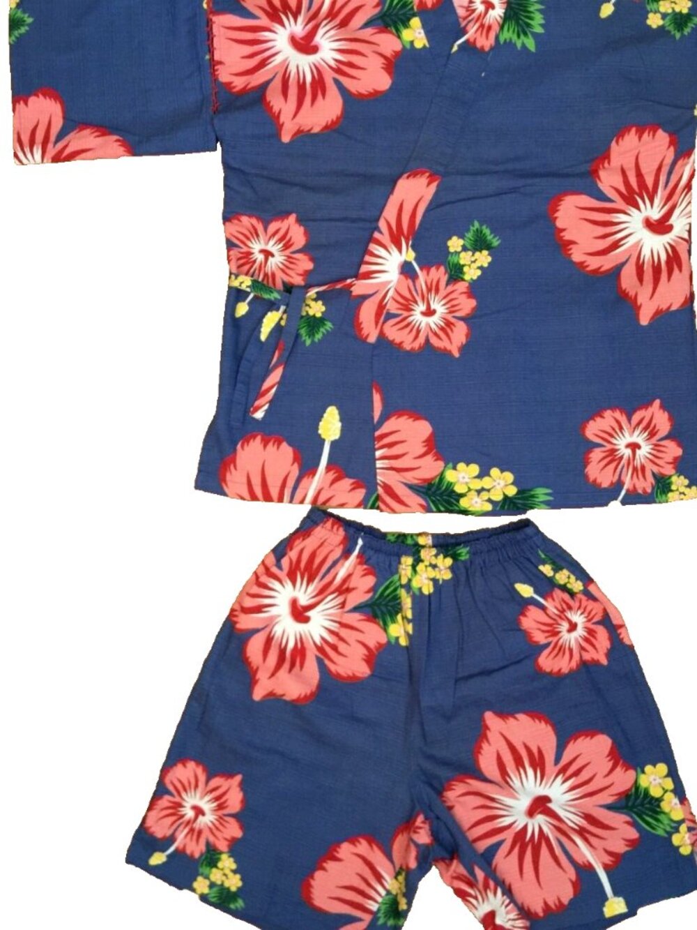 JAPANESE JINBEI KIMONO JACKET SHORTS WOMENS S M BLUE PINK FLORAL COTTON 2PC SET - Picture 3 of 16